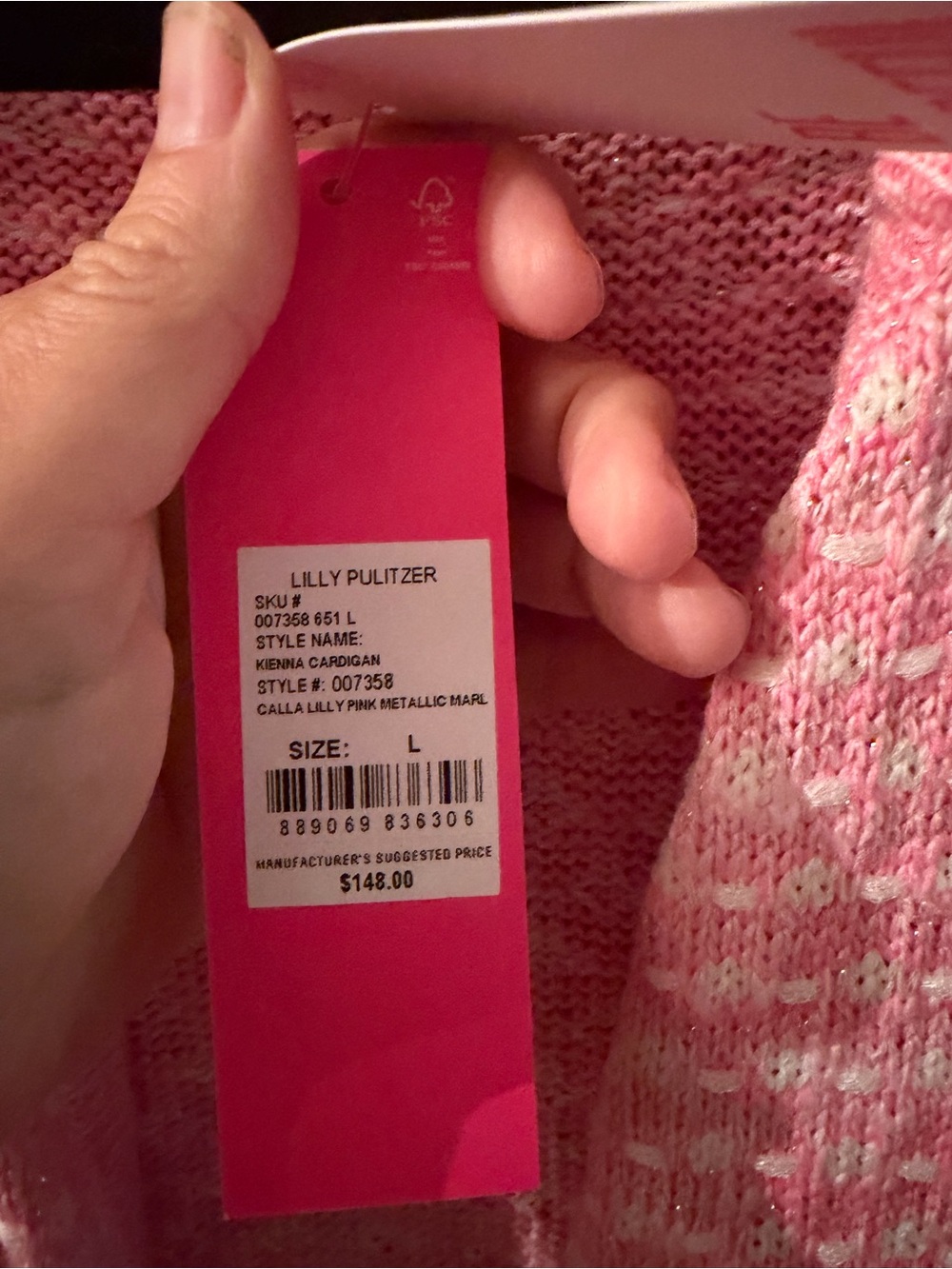 Lilly Pulitzer Pink Tweed Open Front Pocket Cardigan - Picture 3 of 3